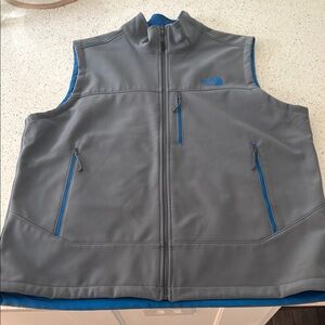 The North Face Gray and Blue Zip-Up Vest with Standing Collar